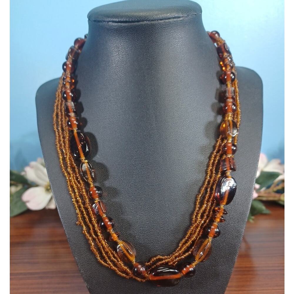 Dazzling Radiant Brown Beaded Multi layer Necklace Jewelry Costume Beautiful